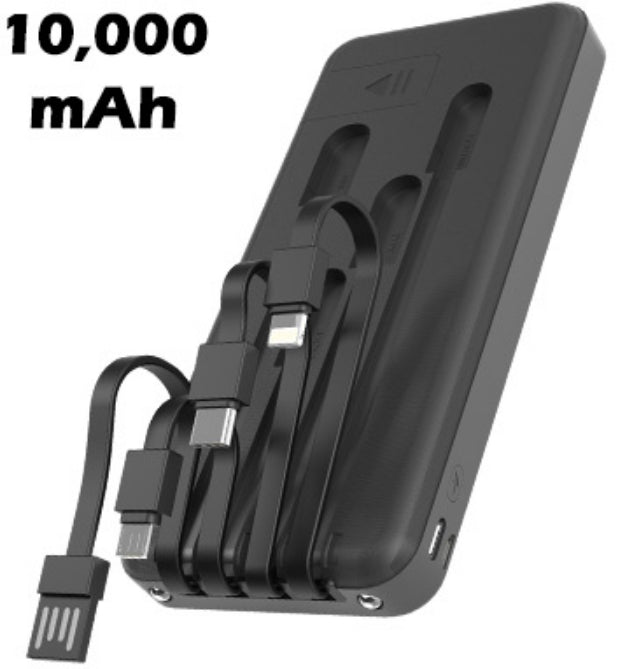 10,000mAh Multi Device Power Bank With Built In Cords
