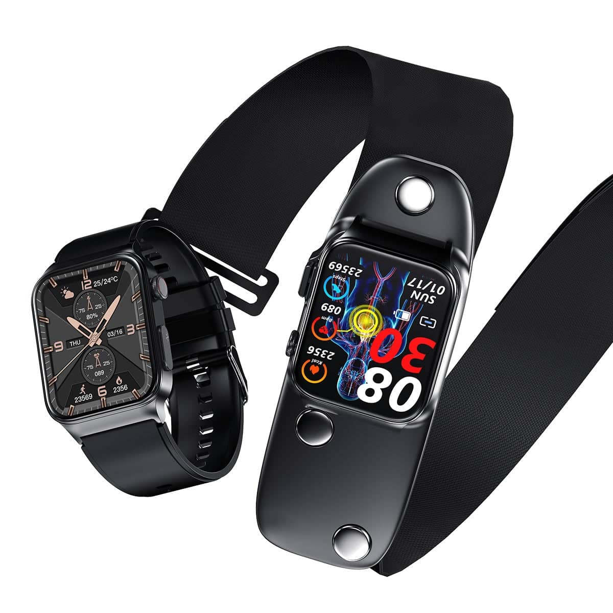 High-end ECG/PTT/HRV and Blood Glucose Blood Pressure Heart Rate Smart Health Watch