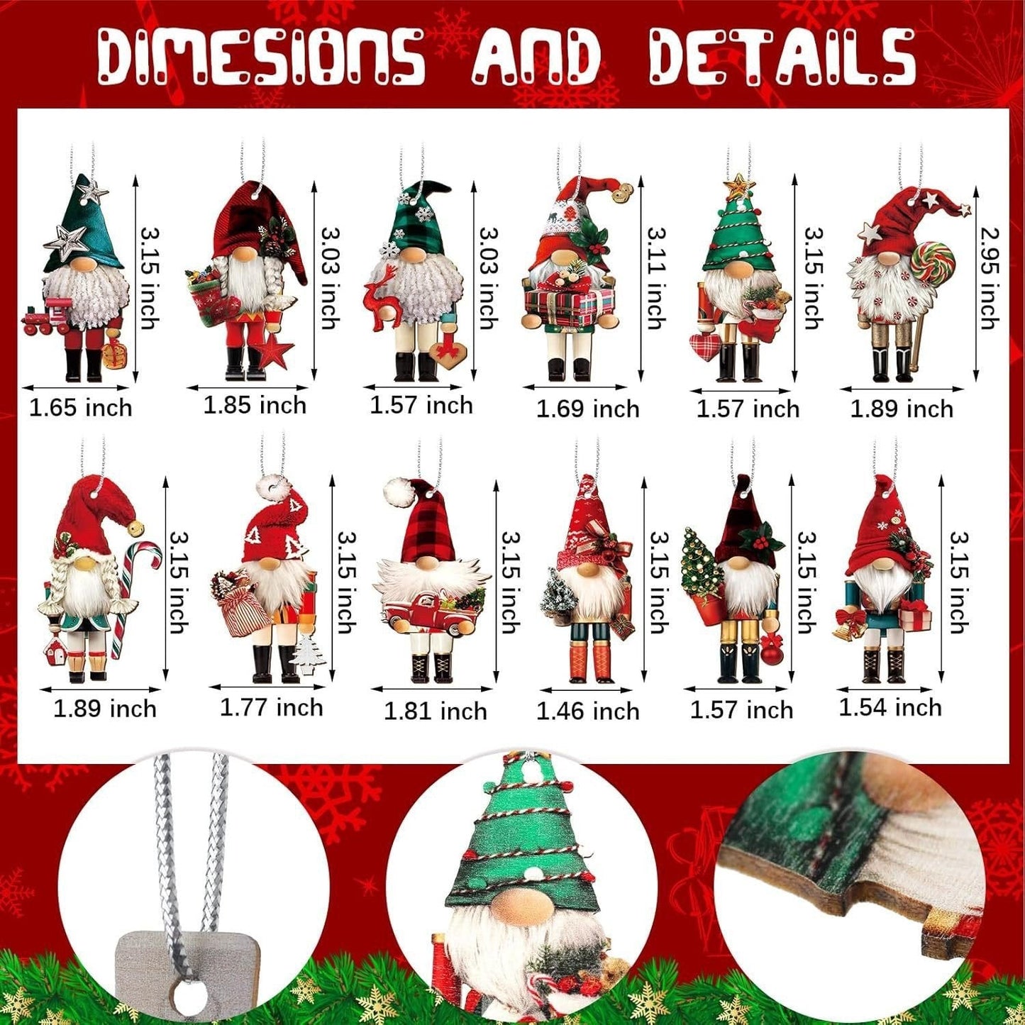 Gnome Nutcracker Christmas Tree Ornaments Set β 12-Piece Holiday Decor