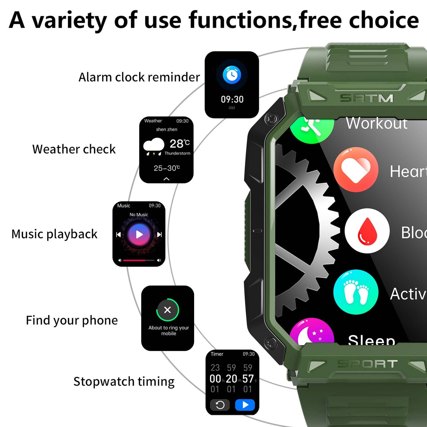 PH307 2.10-inch High-defnition Large Screen Blood Glucose Heart Rate Tracking Sports Bluetooth Health Smart Watch