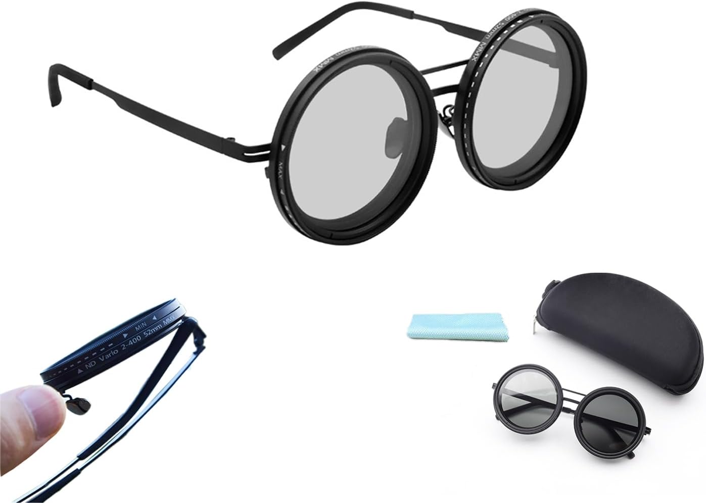 Adjustable 1-9 Sunglasses Fishing Rounded Polarized Glasses with ND Filter Lenses Handcrafted Retro Glasses Unisex Vintage Style