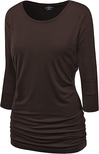 Made By Johnny Women's Casual Boat Neck and V-Neck 3/4 Sleeve Draped Dolman Top with Side Shirring Premium Shirt