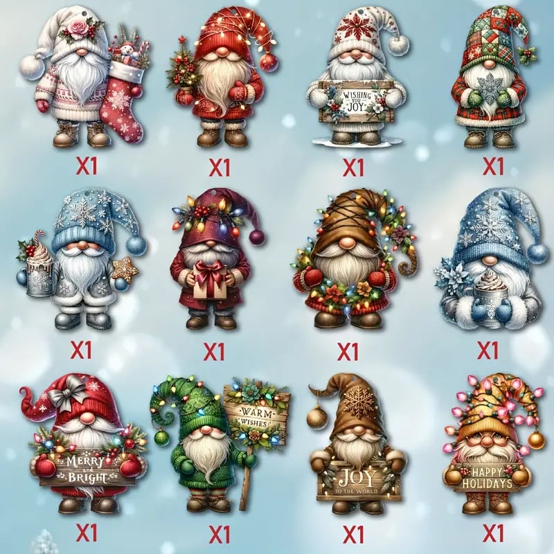 Wooden Dwarf Christmas Tree Ornaments Set β 12-Piece Holiday Decor