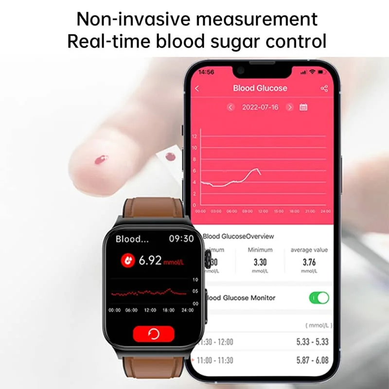 Blood Glucose Smart Watch ECG+PPG Heart Rate Blood Pressure Health Watches