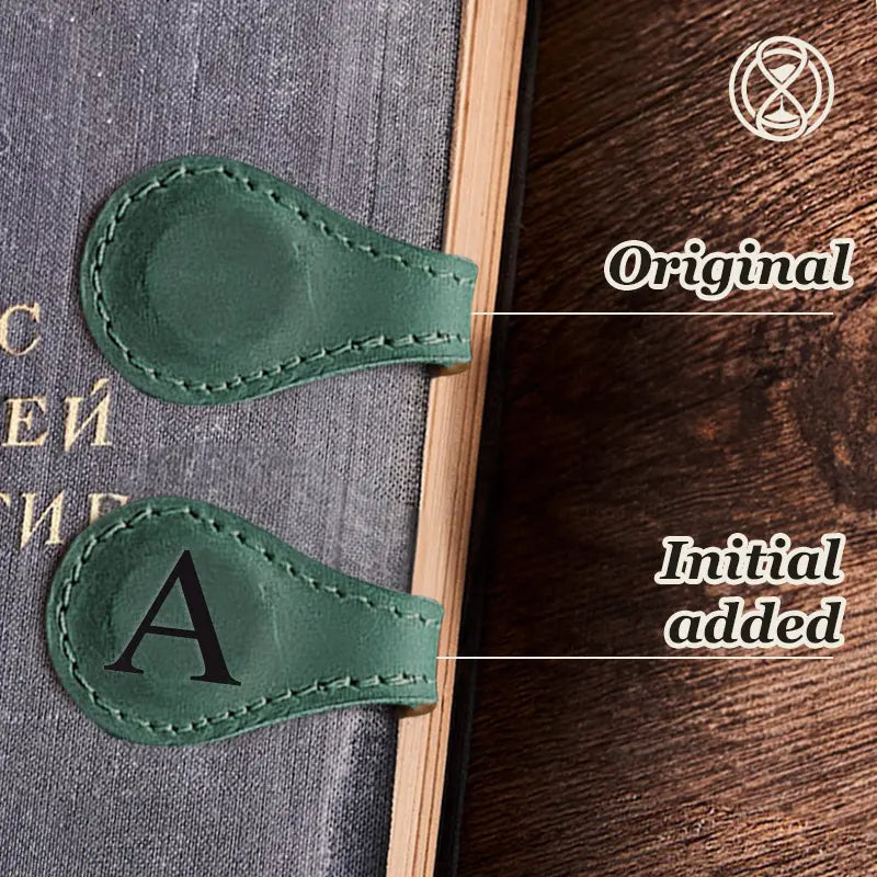 TimelessMark - Personalized Magnetic Leather Bookmark - Green