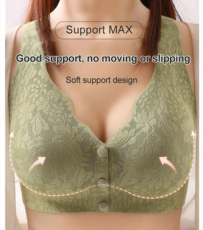 Plus Size Jacquard Lace Button Front Comfy Bra