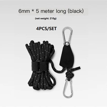 Portable Adjustable Fix Tent High Strength Fast Release Pulley Camping Rope(4 Pcs/Set)