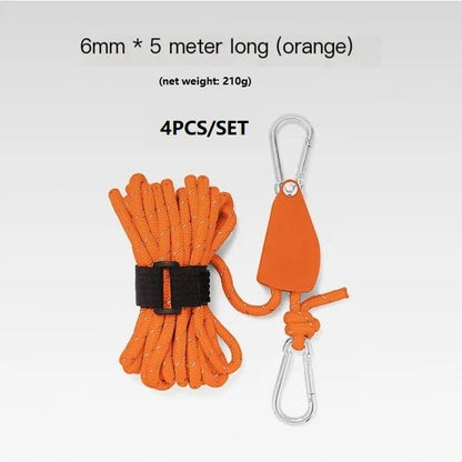 Portable Adjustable Fix Tent High Strength Fast Release Pulley Camping Rope(4 Pcs/Set)