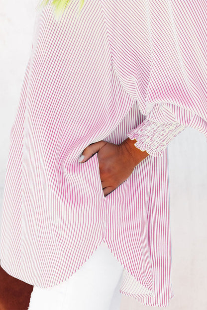 🔥Mid-length smocked shirt with striped lapel and oversized drawdown sleeves🏆️