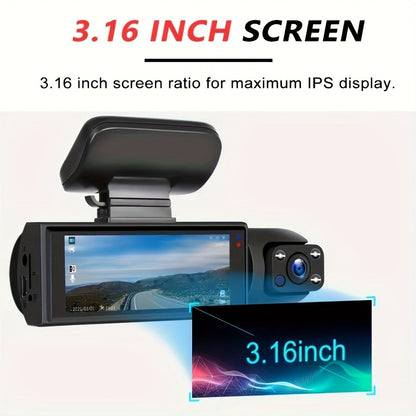 1080P Dual Camera Dash Cam For Cars With IR Night Vision, Loop Recording