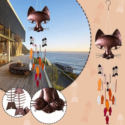 🐱Handcrafted Metal Cat and Fish Wind Chime🎏