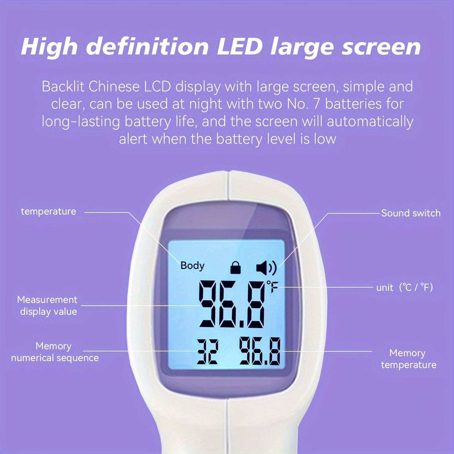 No Touch Infrared Forehead Digital Thermometer