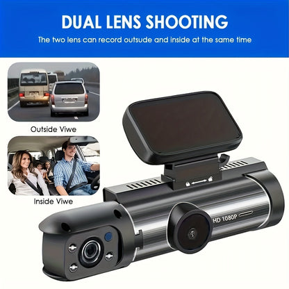 1080P Dual Camera Dash Cam For Cars With IR Night Vision, Loop Recording