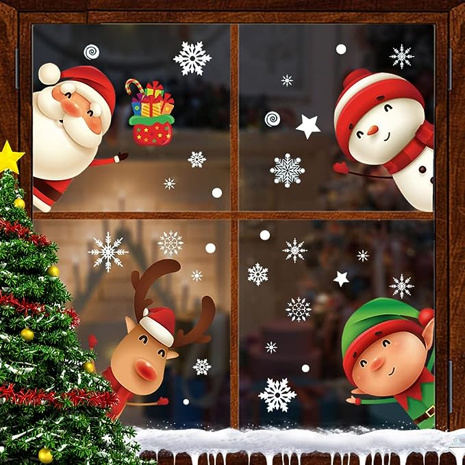Christmas Window Stickers Set – Festive Holiday Décor for Home & Office