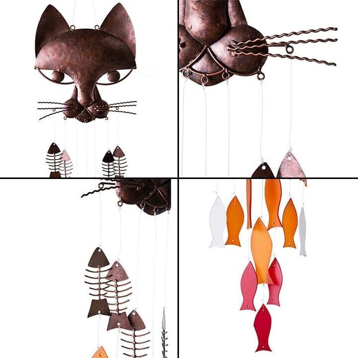 🐱Handcrafted Metal Cat and Fish Wind Chime🎏