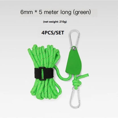 Portable Adjustable Fix Tent High Strength Fast Release Pulley Camping Rope(4 Pcs/Set)