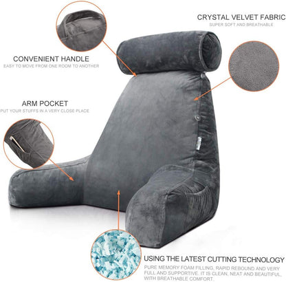 Backrest Pillow With Arms and Adjustable Headrest