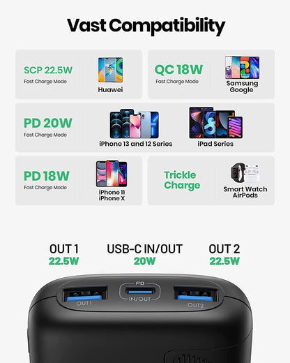 INIU Portable Charger, Smallest 22.5W 10000mAh Power Bank, USB C in/Output Fast Charging 3-Output Mini Battery Pack Charger with Phone Holder for iPhone 16 15 14 13 12 Samsung S23 Google iPad Tablet