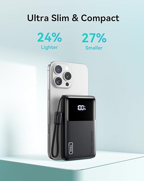 INIU Power Bank, Slimmest 10000mAh 45W PD Fast Charging Portable Charger, USB C in&Out Mini Battery Pack, Travel Essentials Phone Powerbank for iPhone 16 15 Samsung S25 S24 Google Pixel iPad etc