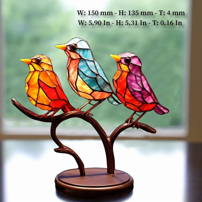 Stained Acrylic Birds Ornaments