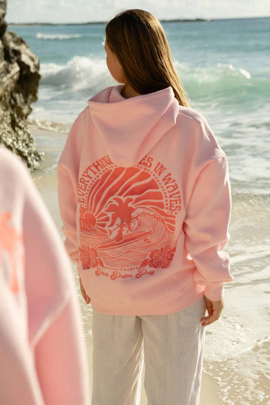 Pink Palm Puff Hoodie(Embroider)