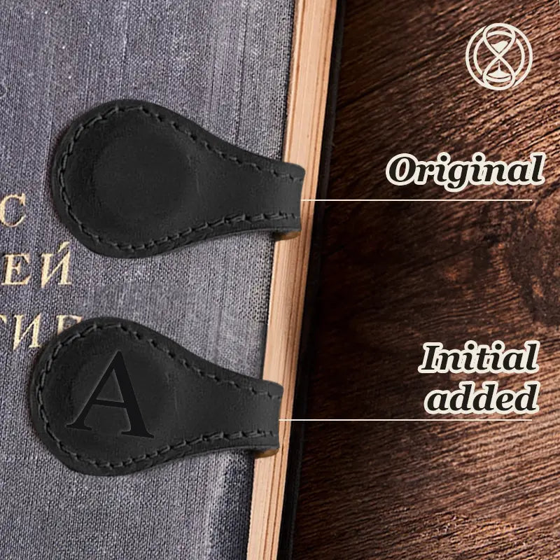 TimelessMark - Personalized Magnetic Leather Bookmark - Black