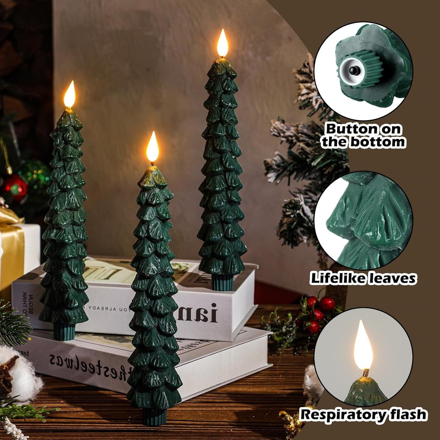 Christmas Tree Flameless Candles with 3D Flickering Flame