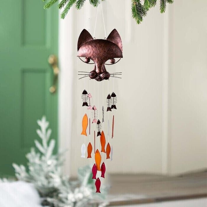 🐱Handcrafted Metal Cat and Fish Wind Chime🎏