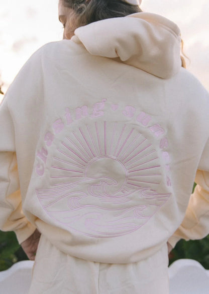 Pink Palm Puff Hoodie(Embroider)