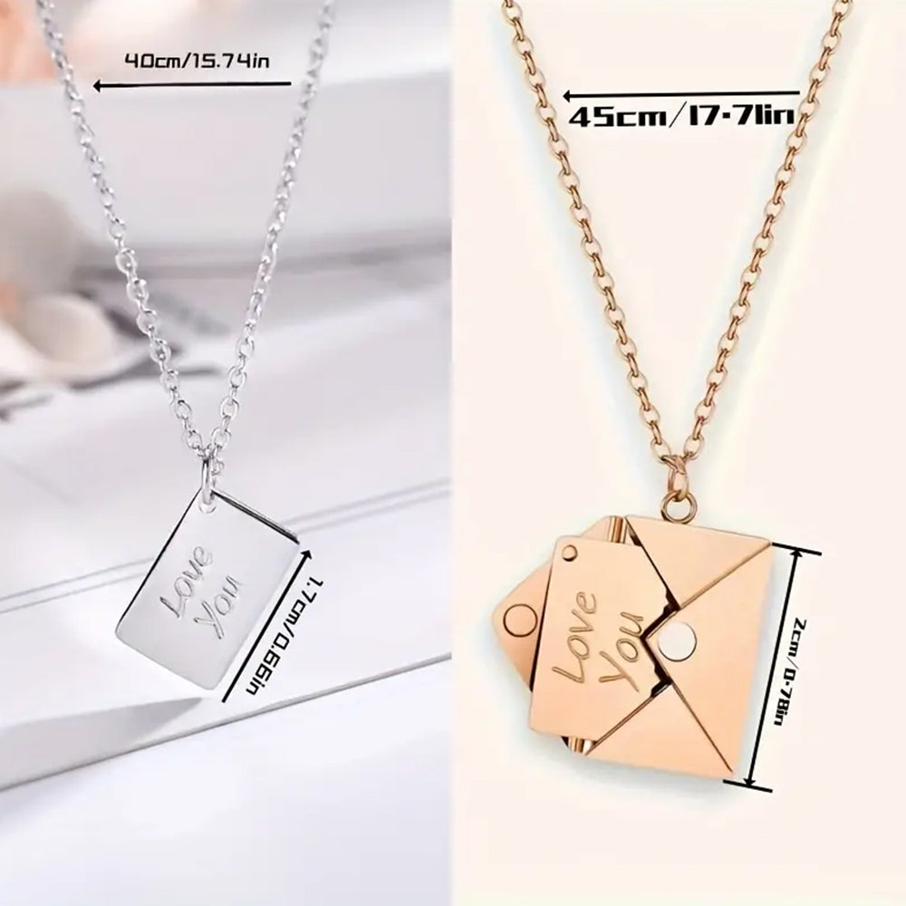 Envelope Locket Necklace - \Love You\" Secret Hidden Message Pendant"