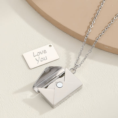 Envelope Locket Necklace - \Love You\" Secret Hidden Message Pendant"