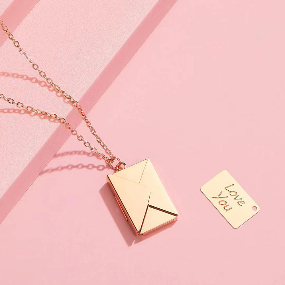 Envelope Locket Necklace - \Love You\" Secret Hidden Message Pendant"