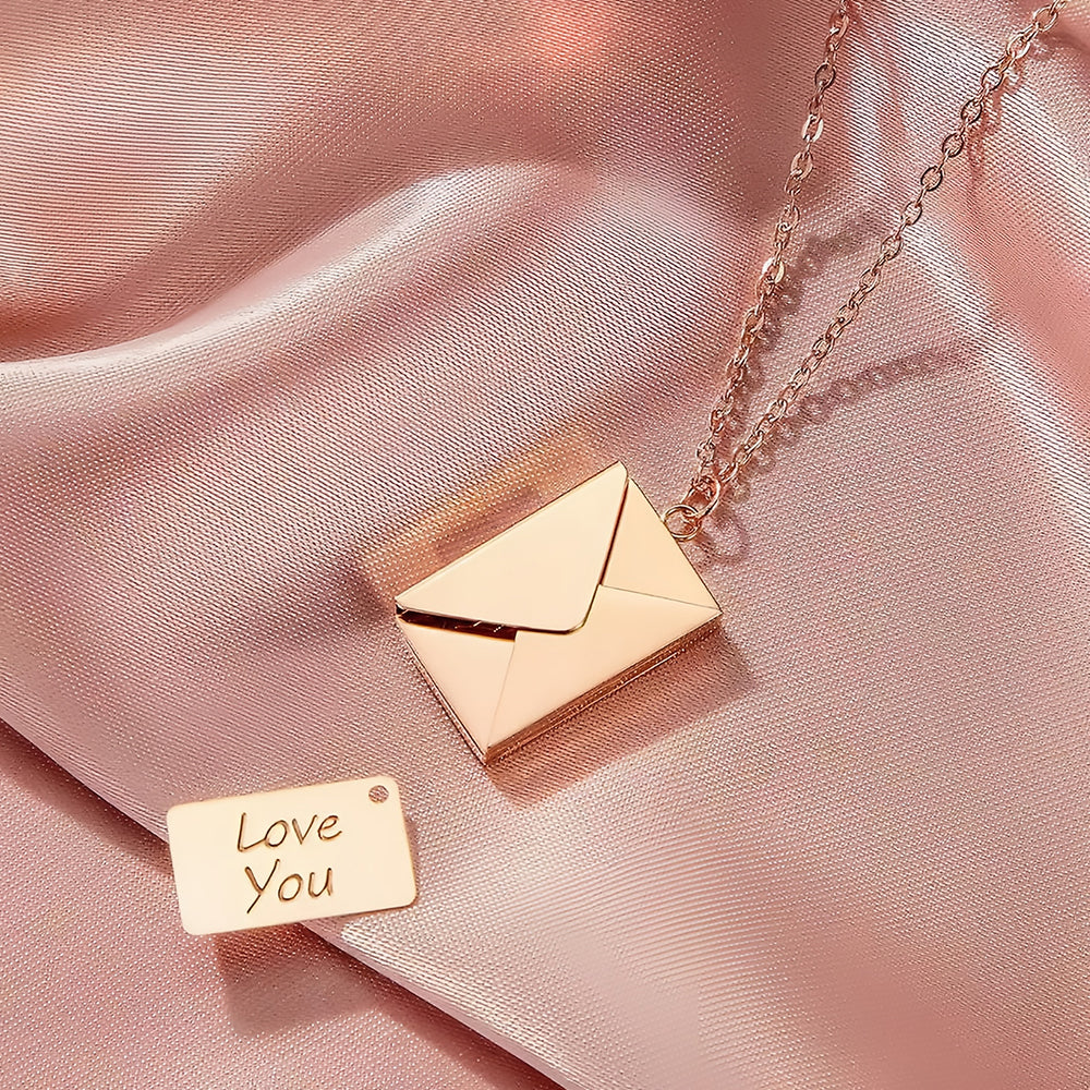 Envelope Locket Necklace - \Love You\" Secret Hidden Message Pendant"