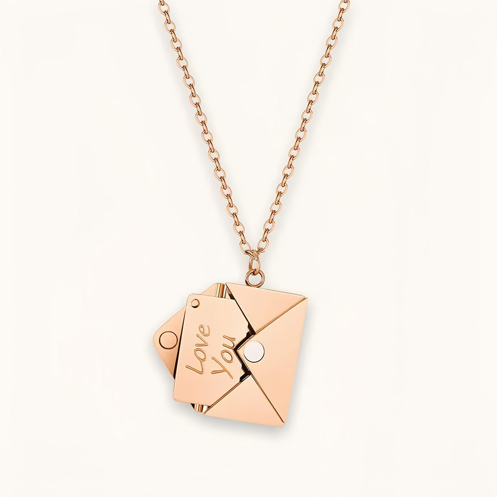 Envelope Locket Necklace - \Love You\" Secret Hidden Message Pendant"