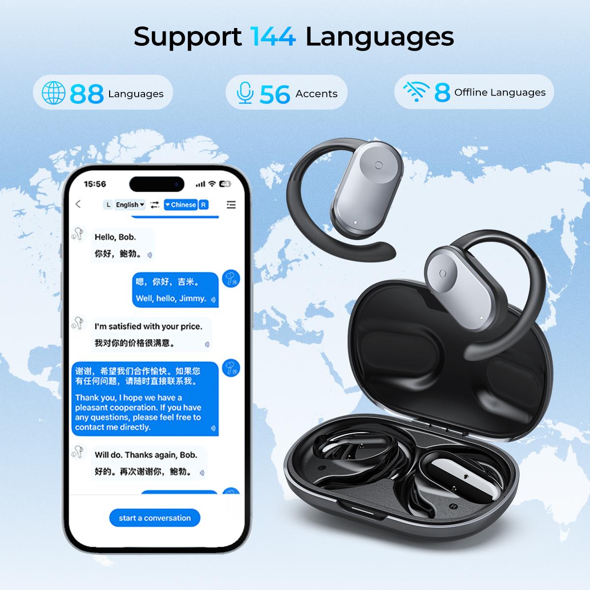 Real-Time Translator Earbuds Two-Way 144 Languages 0.5S & 98% Accuracy