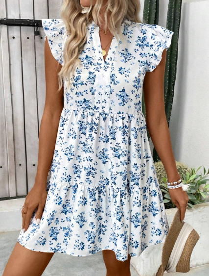 Breezaya Women's Vintage Style Printed Minimalist Daily Dress