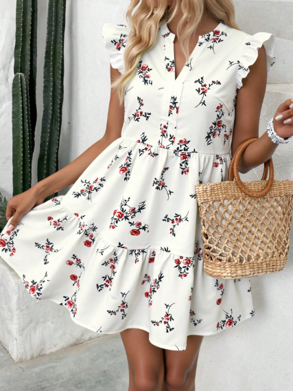 Breezaya Women's Vintage Style Printed Minimalist Daily Dress