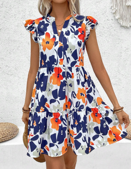 Breezaya Women's Vintage Style Printed Minimalist Daily Dress