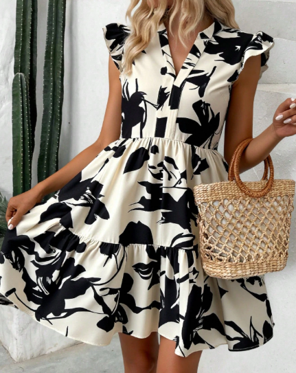 Breezaya Women's Vintage Style Printed Minimalist Daily Dress