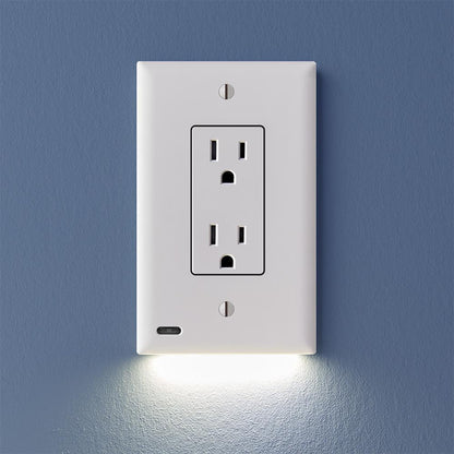 OUTLET WALL PLATE WITH LED NIGHT LIGHTS-NO BATTERIES OR WIRES [UL FCC CSA CERTIFIED]