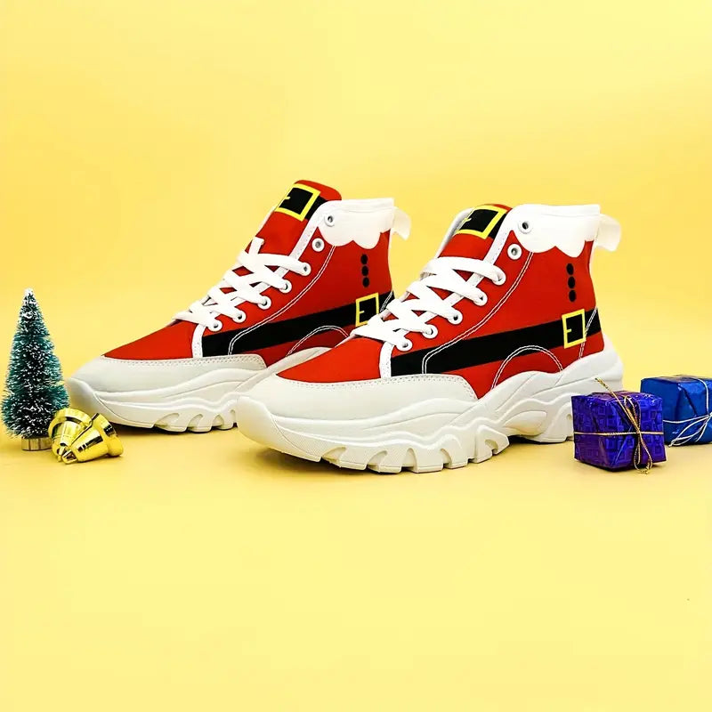 Men’s Trendy Santa Claus High Top Canvas Sneakers – Cool Christmas Party Shoes, Non-Slip & Wear-Resistant Holiday Gift for Men