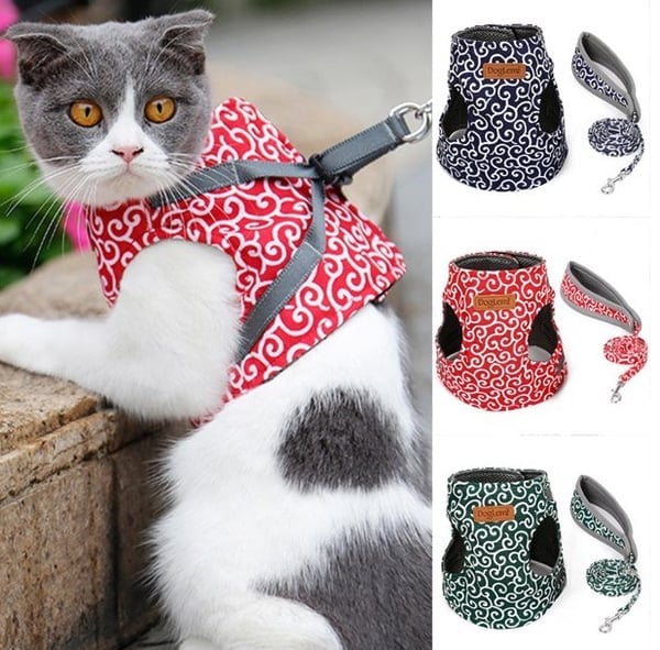 🔥Cat Dogs Vest Harness and Leash Anti-break Away Chest Strap Cat Clothes👍