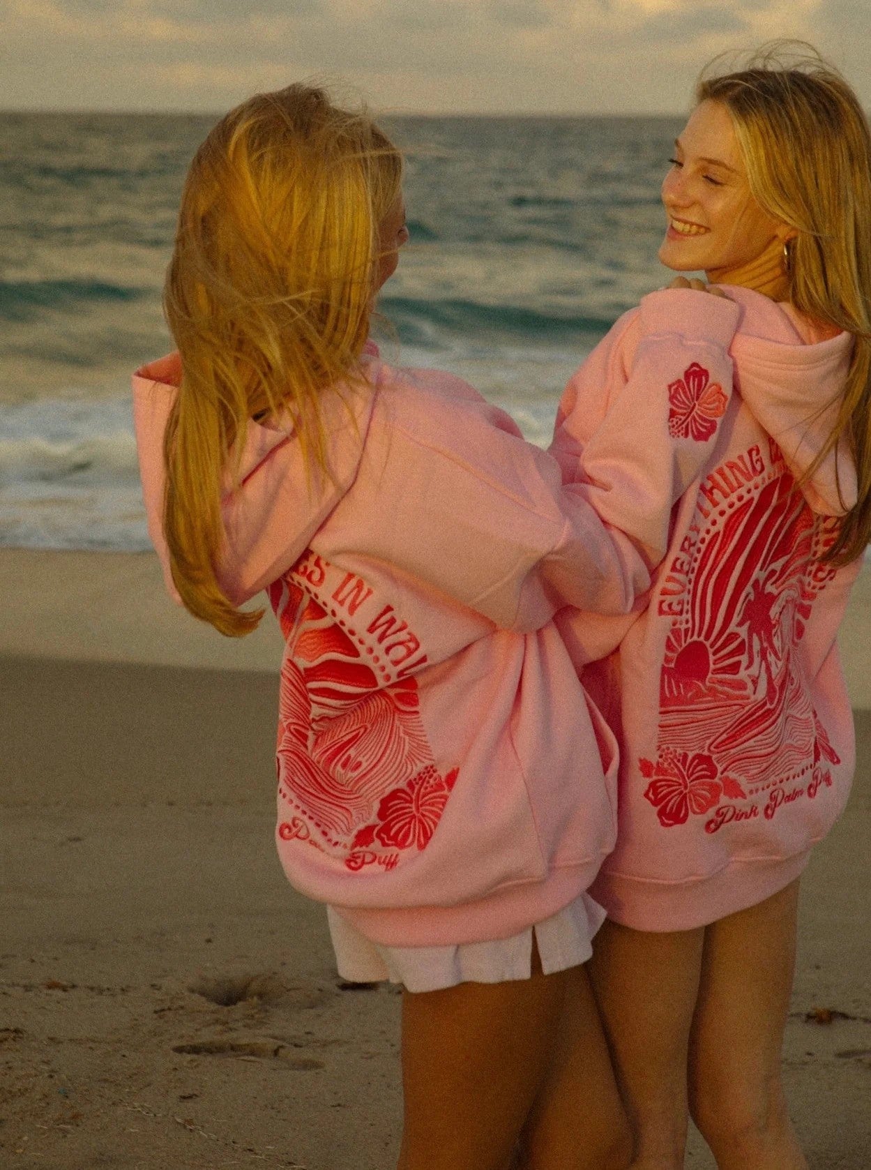 Pink Palm Puff Hoodie(Embroider)