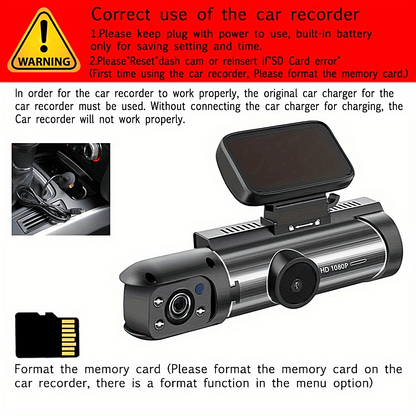 1080P Dual Camera Dash Cam For Cars With IR Night Vision, Loop Recording