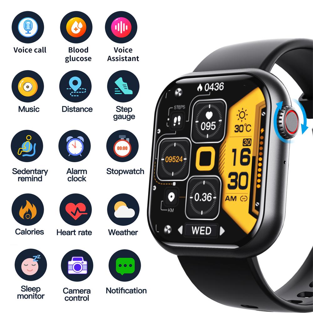 Blood Sugar Blood Pressure Heart Rate Blood oxygen Sleep Monitoring Waterproof Smartwatch