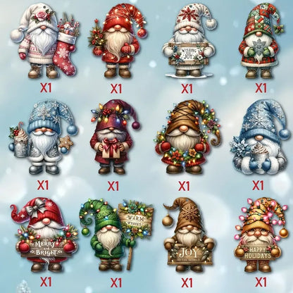 Wooden Dwarf Christmas Tree Ornaments Set – 12-Piece Holiday Decor