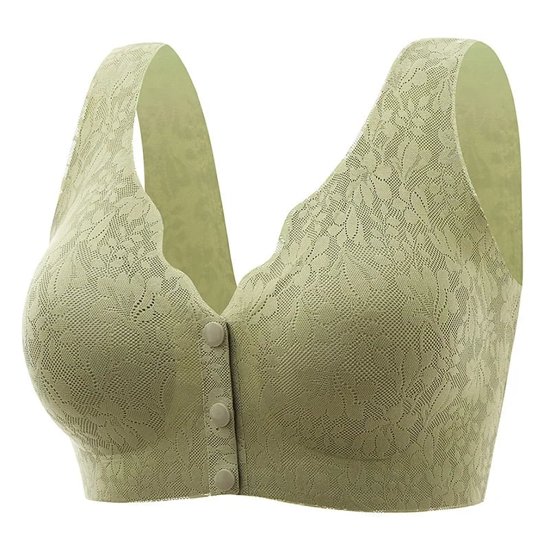 Plus Size Jacquard Lace Button Front Comfy Bra