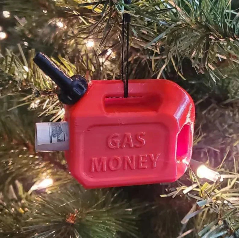 Gas Can Money Ornament - Funny Gasoline Stocking Stuffer, White Elephant or Gag Gift