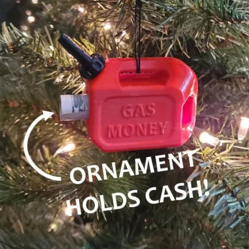 Gas Can Money Ornament - Funny Gasoline Stocking Stuffer, White Elephant or Gag Gift