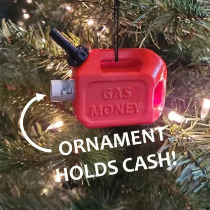 Gas Can Money Ornament - Funny Gasoline Stocking Stuffer, White Elephant or Gag Gift